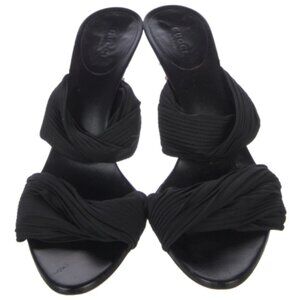 GUCCI Bamboo Accent Pleated Accents Slides Women's Size: 8.5 Color: Black